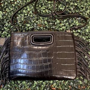 NWT Maje black leather double clutch  handbag